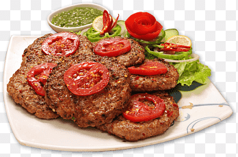 gegrild vlees met tomaat en saus, Chapli kebab Pakistaanse keuken Kip tikka, kebab, dierlijke Source Foods, Ontbijtworst png thumbnail