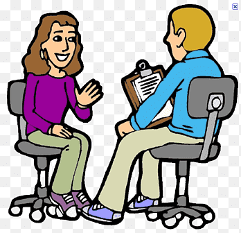 man and woman sitting on rolling chair graphic illustration, Job interview Cartoon, Interview, television, child png thumbnail