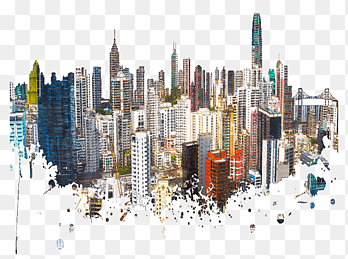Hong Kong Skyline Watercolor painting Poster Contemporary art, Color City Building, assorted buildings painting, color Splash, building png thumbnail