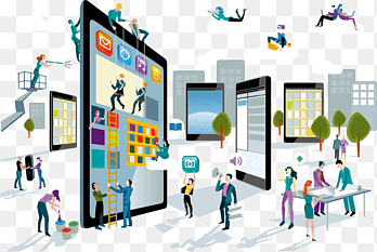 illustration of tablet computers, Online advertising Digital marketing Mobile advertising, Business Cartoon Creative, cartoon Character, service png thumbnail