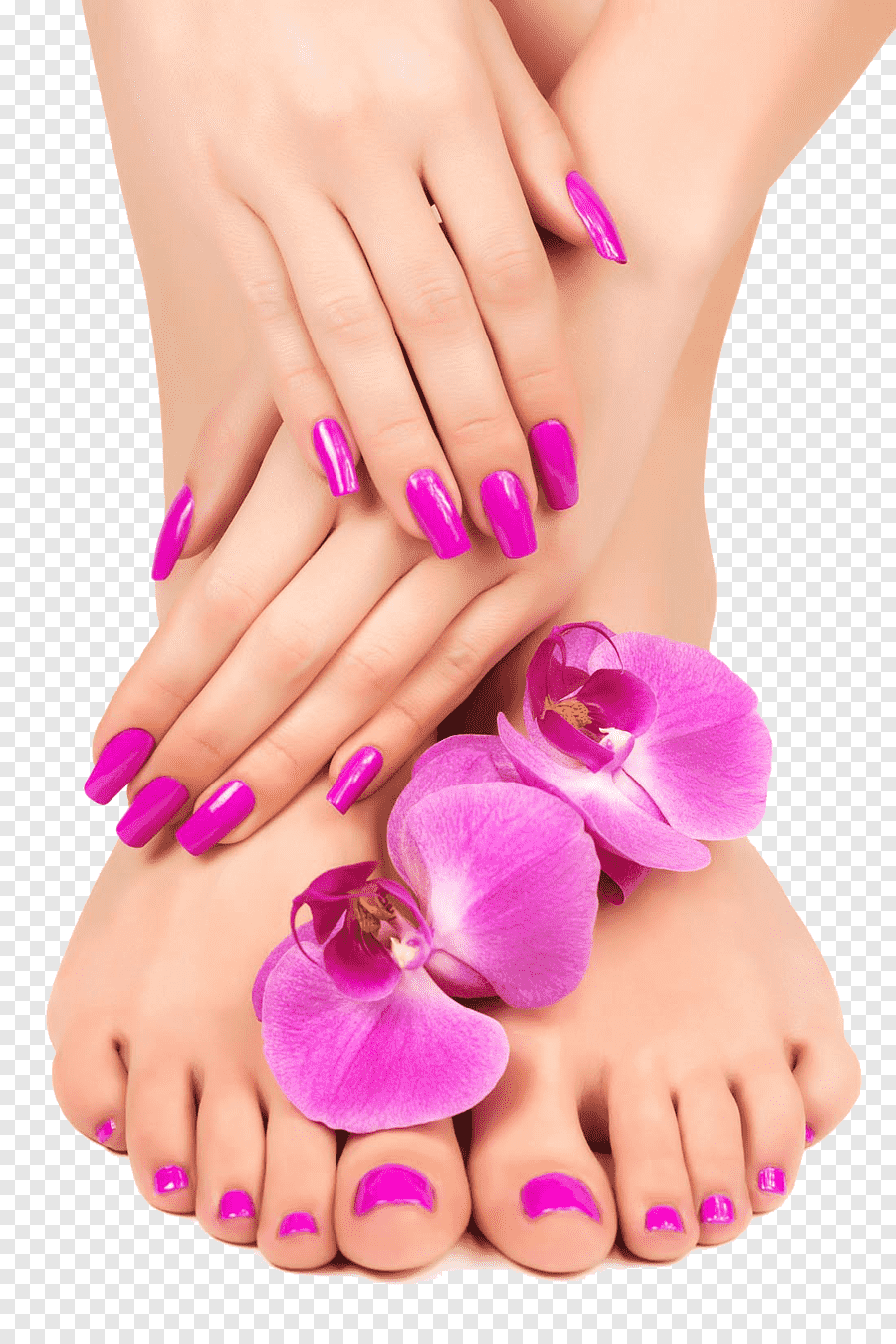 Woman hands and feet with french manicure Stock Photo - Alamy