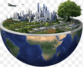 round Earth planet with buildings and aircrafts digital art, Earth Internet of Things Information, Earth City Construction, city, environmental png thumbnail