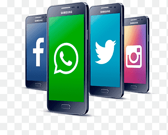 Cuatro teléfonos inteligentes con Android Samsung, teléfono social con funcionalidad WhatsApp, red social de Instagram, redes sociales, Red de computadoras, artilugio png thumbnail