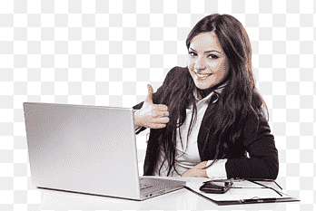 woman posing with thumbs up in front of gray laptop computer illustration, Education Learning Company Service Professional, student, microphone, company png thumbnail