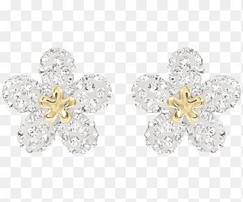 two silver-colored accessories, Earring Swarovski AG Flower Crystal Gold, Swarovski jewelry flower earrings, gemstone, white png thumbnail