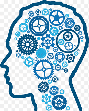 Cabeza humana con ilustración de engranajes, inteligencia artificial, cognición, cerebro humano., azul, texto png thumbnail